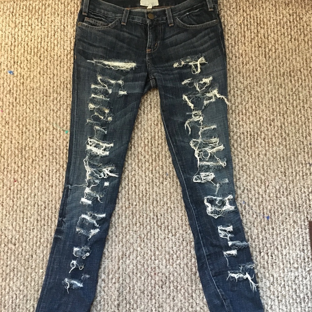 CURRENT / ELLIOT The Fling Ripped Blue Jeans 27